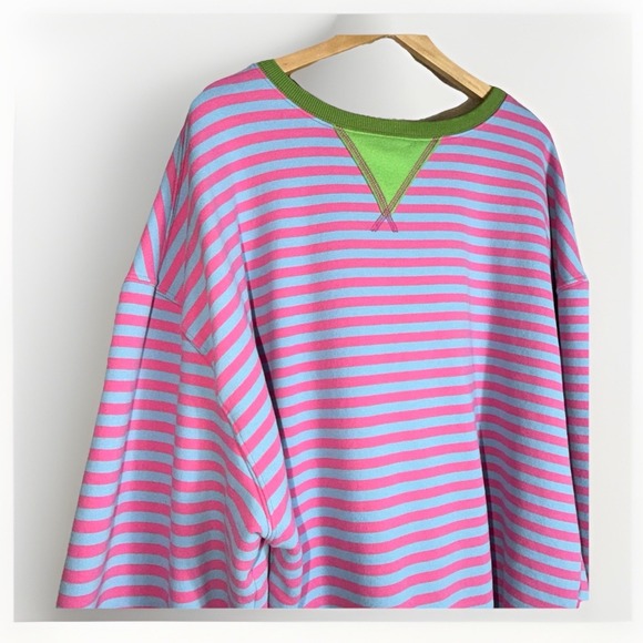 NATURAL LIFE Tops - Natural Life Oversized Striped Crewneck Sweatshirt Cozy Boho Preppy L/XL